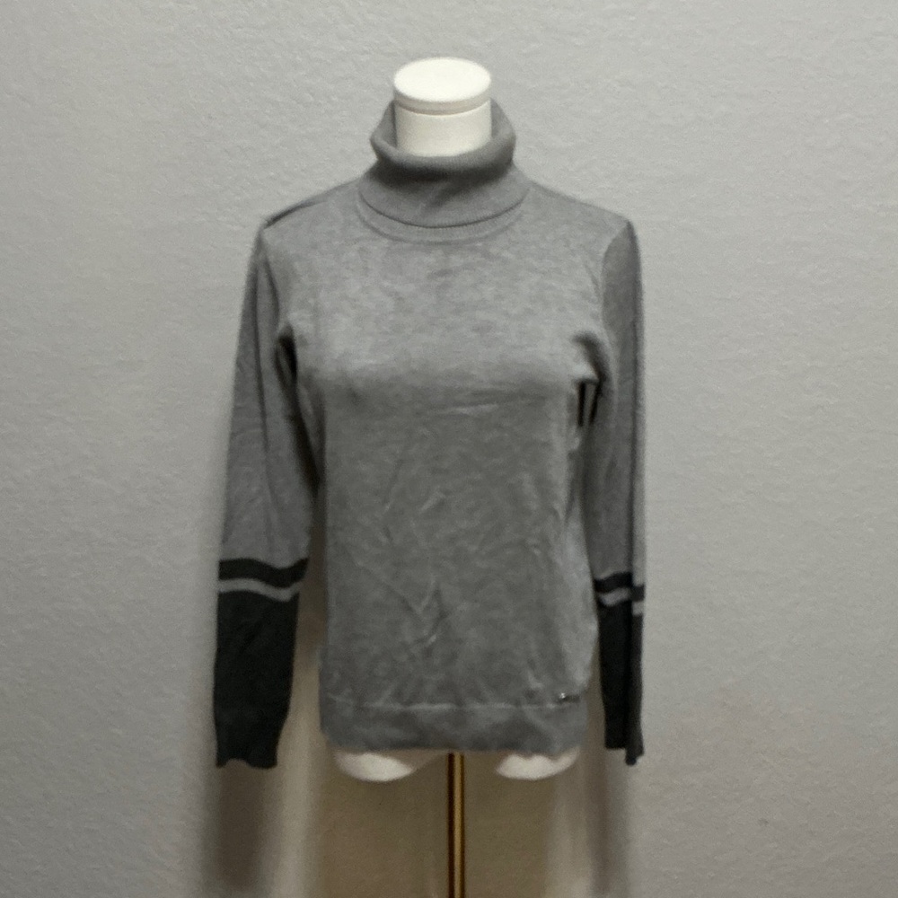 Calvin Klein Light Gray Turtleneck Sweater with Dark Gray Cuff Detail
